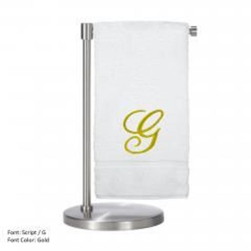 Picture of Monogrammed Bath Towel, Personalized Gift, 27 x 54 Inches - Set of 2 - Gold Script Embroidered Towel - 100% Turkish Cotton- Soft Terry Finish - For Bathroom,Kitchen or Spa - Script G White