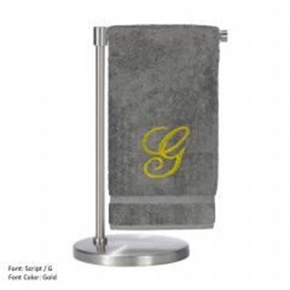 Picture of Monogrammed Bath Towel, Personalized Gift, 27 x 54 Inches - Set of 2 - Gold Script Embroidered Towel - 100% Turkish Cotton - Soft Terry Finish - For Bathroom, or Spa - Script G Gray Towels