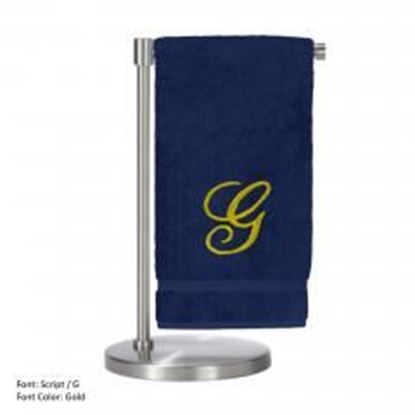 Picture of Monogrammed Bath Towel, Personalized Gift, 27 x 54 Inches - Set of 2 - Gold Script Embroidered Towel - 100% Turkish Cotton - Soft Terry Finish - For Bathroom, or Spa - Script G Navy Towels