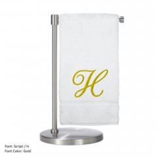 Picture of Monogrammed Bath Towel, Personalized Gift, 27 x 54 Inches - Set of 2 - Gold Script Embroidered Towel - 100% Turkish Cotton- Soft Terry Finish - For Bathroom,Kitchen or Spa - Script H White