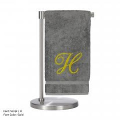 Picture of Monogrammed Bath Towel, Personalized Gift, 27 x 54 Inches - Set of 2 - Gold Script Embroidered Towel - 100% Turkish Cotton - Soft Terry Finish - For Bathroom, or Spa - Script H Gray Towels