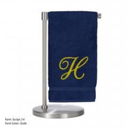 Picture of Monogrammed Bath Towel, Personalized Gift, 27 x 54 Inches - Set of 2 - Gold Script Embroidered Towel - 100% Turkish Cotton - Soft Terry Finish - For Bathroom, or Spa - Script H Navy Towels