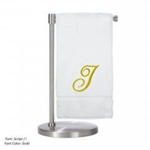 Picture of Monogrammed Bath Towel, Personalized Gift, 27 x 54 Inches - Set of 2 - Gold Script Embroidered Towel - 100% Turkish Cotton- Soft Terry Finish - For Bathroom,Kitchen or Spa - Script I White