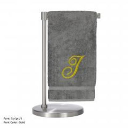 Picture of Monogrammed Bath Towel, Personalized Gift, 27 x 54 Inches - Set of 2 - Gold Script Embroidered Towel - 100% Turkish Cotton - Soft Terry Finish - For Bathroom, or Spa - Script I Gray Towels