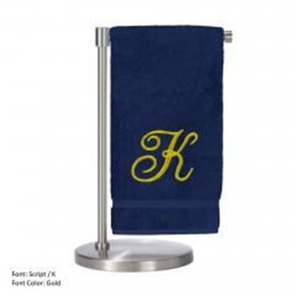 Picture of Monogrammed Bath Towel, Personalized Gift, 27 x 54 Inches - Set of 2 - Gold Script Embroidered Towel - 100% Turkish Cotton - Soft Terry Finish - For Bathroom, or Spa - Script K Navy Towels