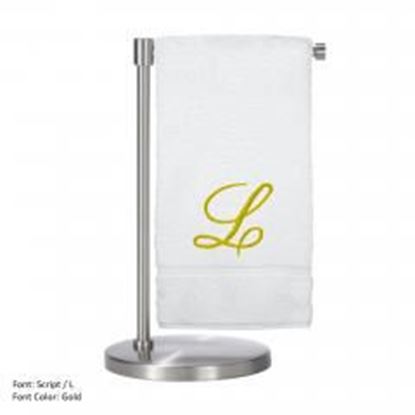 Picture of Monogrammed Bath Towel, Personalized Gift, 27 x 54 Inches - Set of 2 - Gold Script Embroidered Towel - 100% Turkish Cotton- Soft Terry Finish - For Bathroom,Kitchen or Spa - Script L White