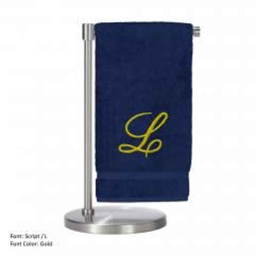 Picture of Monogrammed Bath Towel, Personalized Gift, 27 x 54 Inches - Set of 2 - Gold Script Embroidered Towel - 100% Turkish Cotton - Soft Terry Finish - For Bathroom, or Spa - Script L Navy Towels