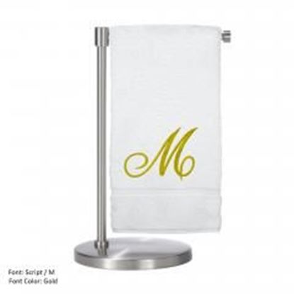 Picture of Monogrammed Bath Towel, Personalized Gift, 27 x 54 Inches - Set of 2 - Gold Script Embroidered Towel - 100% Turkish Cotton- Soft Terry Finish - For Bathroom,Kitchen or Spa - Script M White