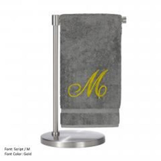 Picture of Monogrammed Bath Towel, Personalized Gift, 27 x 54 Inches - Set of 2 - Gold Script Embroidered Towel - 100% Turkish Cotton - Soft Terry Finish - For Bathroom, or Spa - Script M Gray Towels