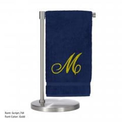 Picture of Monogrammed Bath Towel, Personalized Gift, 27 x 54 Inches - Set of 2 - Gold Script Embroidered Towel - 100% Turkish Cotton - Soft Terry Finish - For Bathroom, or Spa - Script M Navy Towels