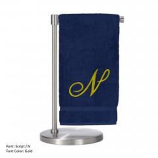 Picture of Monogrammed Bath Towel, Personalized Gift, 27 x 54 Inches - Set of 2 - Gold Script Embroidered Towel - 100% Turkish Cotton - Soft Terry Finish - For Bathroom, or Spa - Script N Navy Towels