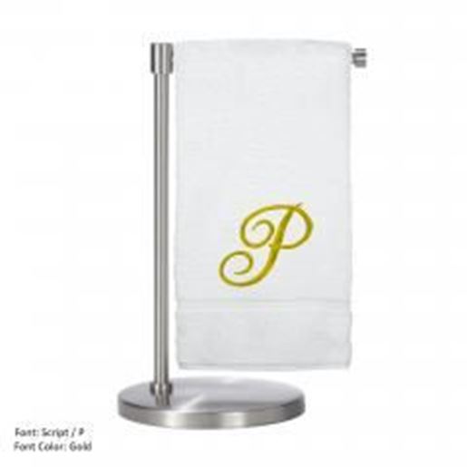 Picture of Monogrammed Bath Towel, Personalized Gift, 27 x 54 Inches - Set of 2 - Gold Script Embroidered Towel - 100% Turkish Cotton- Soft Terry Finish - For Bathroom,Kitchen or Spa - Script P White