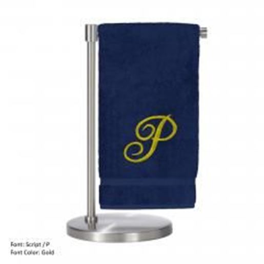 Picture of Monogrammed Bath Towel, Personalized Gift, 27 x 54 Inches - Set of 2 - Gold Script Embroidered Towel - 100% Turkish Cotton - Soft Terry Finish - For Bathroom, or Spa - Script P Navy Towels