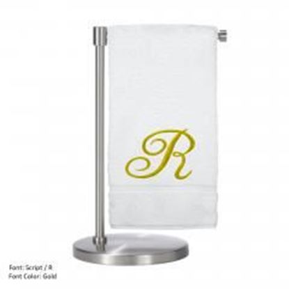 Picture of Monogrammed Bath Towel, Personalized Gift, 27 x 54 Inches - Set of 2 - Gold Script Embroidered Towel - 100% Turkish Cotton- Soft Terry Finish - For Bathroom,Kitchen or Spa - Script R White