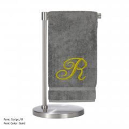 Picture of Monogrammed Bath Towel, Personalized Gift, 27 x 54 Inches - Set of 2 - Gold Script Embroidered Towel - 100% Turkish Cotton - Soft Terry Finish - For Bathroom, or Spa - Script R Gray Towels