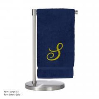 Picture of Monogrammed Bath Towel, Personalized Gift, 27 x 54 Inches - Set of 2 - Gold Script Embroidered Towel - 100% Turkish Cotton - Soft Terry Finish - For Bathroom, or Spa - Script S Navy Towels