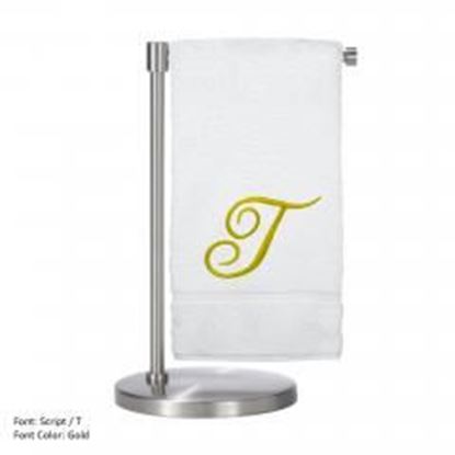 Picture of Monogrammed Bath Towel, Personalized Gift, 27 x 54 Inches - Set of 2 - Gold Script Embroidered Towel - 100% Turkish Cotton- Soft Terry Finish - For Bathroom,Kitchen or Spa - Script T White