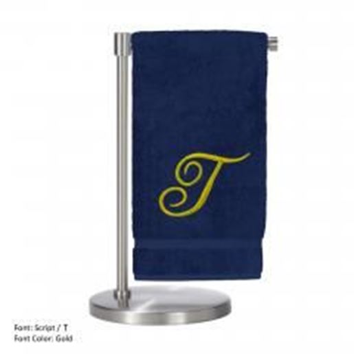 Picture of Monogrammed Bath Towel, Personalized Gift, 27 x 54 Inches - Set of 2 - Gold Script Embroidered Towel - 100% Turkish Cotton - Soft Terry Finish - For Bathroom, or Spa - Script T Navy Towels