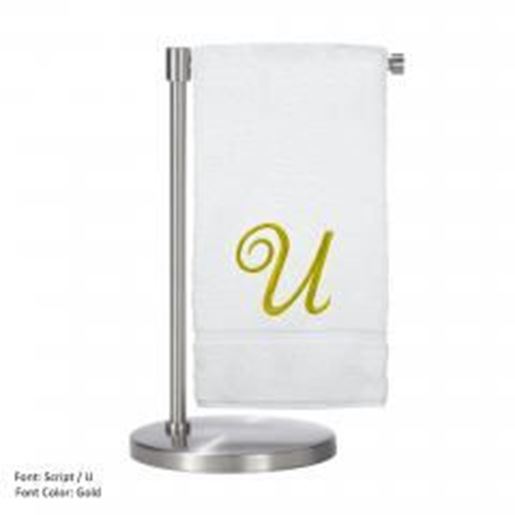 Picture of Monogrammed Bath Towel, Personalized Gift, 27 x 54 Inches - Set of 2 - Gold Script Embroidered Towel - 100% Turkish Cotton- Soft Terry Finish - For Bathroom,Kitchen or Spa - Script U White