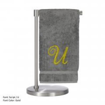 Picture of Monogrammed Bath Towel, Personalized Gift, 27 x 54 Inches - Set of 2 - Gold Script Embroidered Towel - 100% Turkish Cotton - Soft Terry Finish - For Bathroom, or Spa - Script U Gray Towels