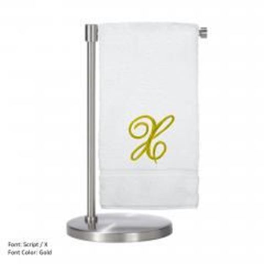 Picture of Monogrammed Bath Towel, Personalized Gift, 27 x 54 Inches - Set of 2 - Gold Script Embroidered Towel - 100% Turkish Cotton- Soft Terry Finish - For Bathroom,Kitchen or Spa - Script X White