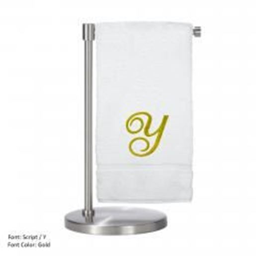 Picture of Monogrammed Bath Towel, Personalized Gift, 27 x 54 Inches - Set of 2 - Gold Script Embroidered Towel - 100% Turkish Cotton- Soft Terry Finish - For Bathroom,Kitchen or Spa - Script Y White