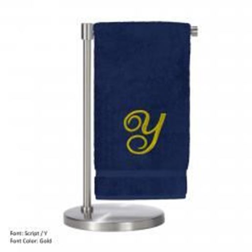 Picture of Monogrammed Bath Towel, Personalized Gift, 27 x 54 Inches - Set of 2 - Gold Script Embroidered Towel - 100% Turkish Cotton - Soft Terry Finish - For Bathroom, or Spa - Script Y Navy Towels