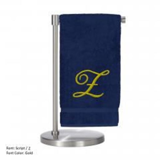 Picture of Monogrammed Bath Towel, Personalized Gift, 27 x 54 Inches - Set of 2 - Gold Script Embroidered Towel - 100% Turkish Cotton - Soft Terry Finish - For Bathroom, or Spa - Script Z Navy Towels