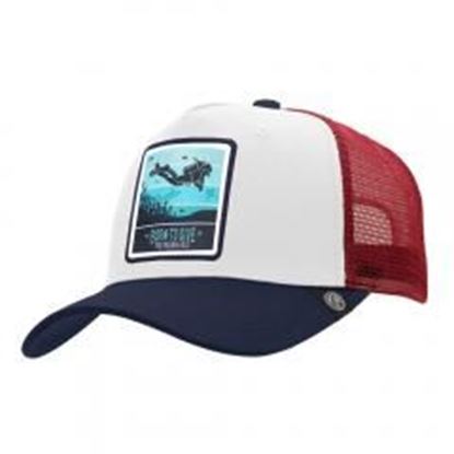Изображение Trucker Cap Born to Scuba Dive White The Indian Face for men and women