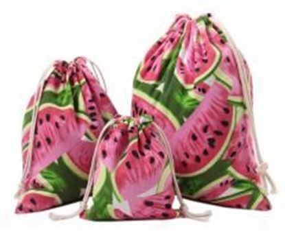 Picture of Set of 3 Practical Travel Sports Storage Drawstring Bags Canvas Watermelon