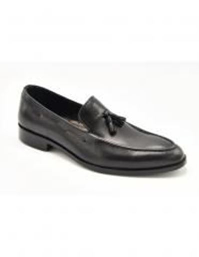 Picture of Handmade Leather Tasseled Loafer Shoes - Black 9.5: Size: 6 Width: Normal (D)