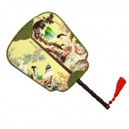 Picture of Elegant Silk Fabric Hand Fan Chinese Fan Print Decor Wood Handle, No.1