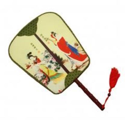 Picture of Elegant Silk Fabric Hand Fan Chinese Fan Print Decor Wood Handle, No.3