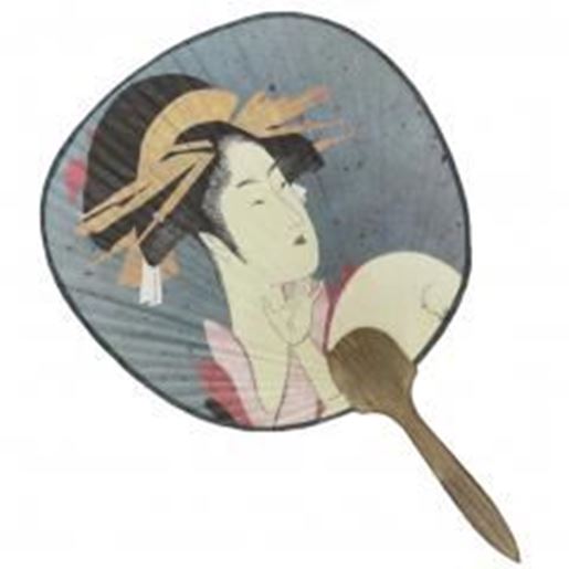 Picture of Japanese Hand Fan Printed Fabric Fan Hand Held Fan Wood Handle, A