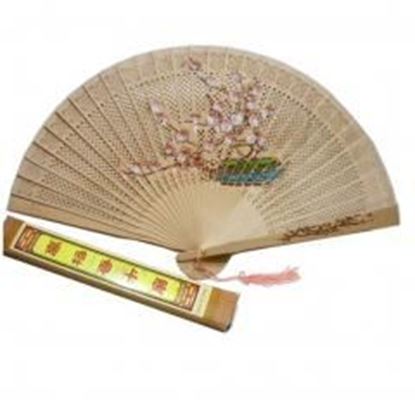 Picture of Cute Chinese Hand Sandalwood Fan With Carved Patterns(Pink Plum Blossom)