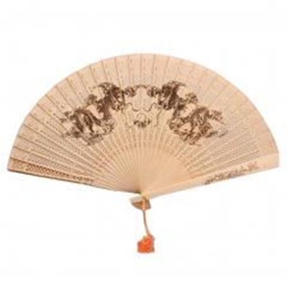 Picture of Chinese Hand Sandalwood Lovely Fan With Carved Patterns (Dragons)