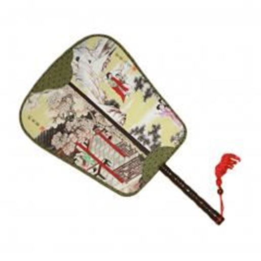 Picture of Elegant Silk Fabric Hand Fan Chinese Fan Print Decor Wood Handle, No.6