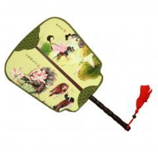 Picture of Elegant Silk Fabric Hand Fan Chinese Fan Print Decor Wood Handle, No.4