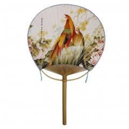 Picture of Japanese Style Bamboo Handle Round Hand Fan Handheld Fan Perfect Gift, D