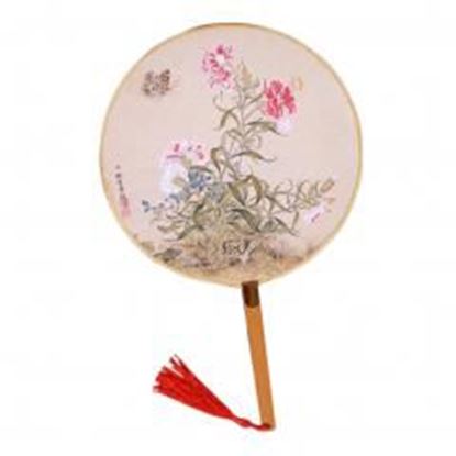 Picture of 2PCS Elegant Chinese Fan Round Hand Fan  Print Decor Bamboo Handle, No.4