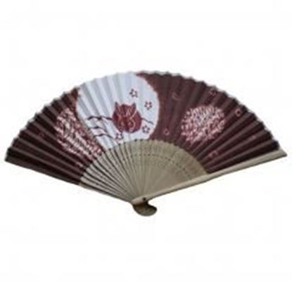 Picture of Japanese Fan Cotton Cloth Print Decor Folding Hand Fan Foldable Handheld Fans