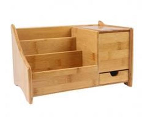 Picture of Practical Durable Bamboo Desktop Storage Box Handmade,Natural Color,30x19CM