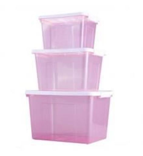 Picture of Set of 3 Good Storage Boxes Household Storage Bins,Transparent Purple