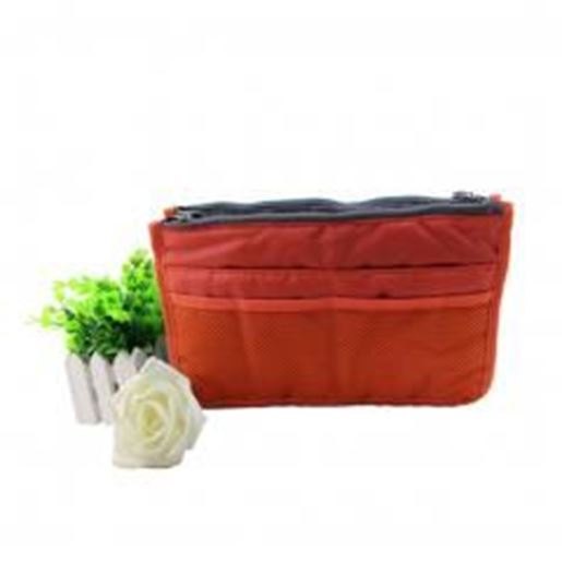 Picture of Orange Korean Storage Bag Multifunctional Sponge Bag Double Zipper Portable Bag