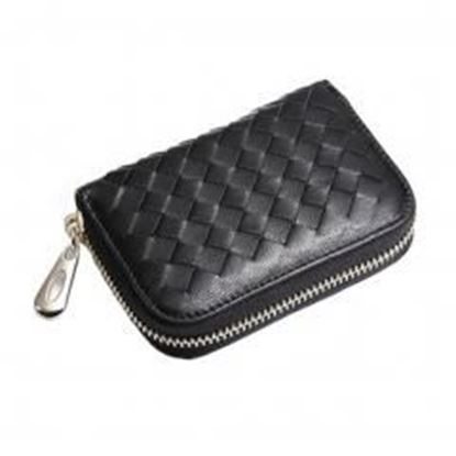 Picture of Womens Credit Card Case Weaved Organizer Bag Holder Zipper Wallet - Black