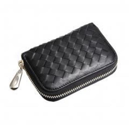 图片 Womens Credit Card Case Weaved Organizer Bag Holder Zipper Wallet - Black