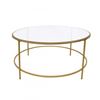 The Urban Port Contemporary Style Round Metal Framed Coffee Table with Glass Top, Gold and Clear