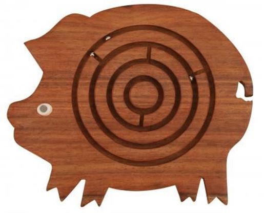 Picture of Benzara Pig Shape Labyrinth ball maze puzzle game In Wood, Brown