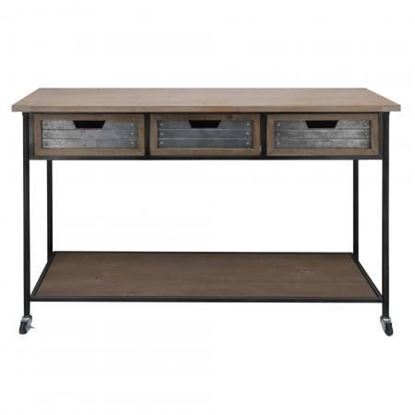 Benjara Caster Supported 3 Drawer Wood and Metal Console Table, Brown and Black