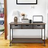 Benjara Caster Supported 3 Drawer Wood and Metal Console Table, Brown and Black